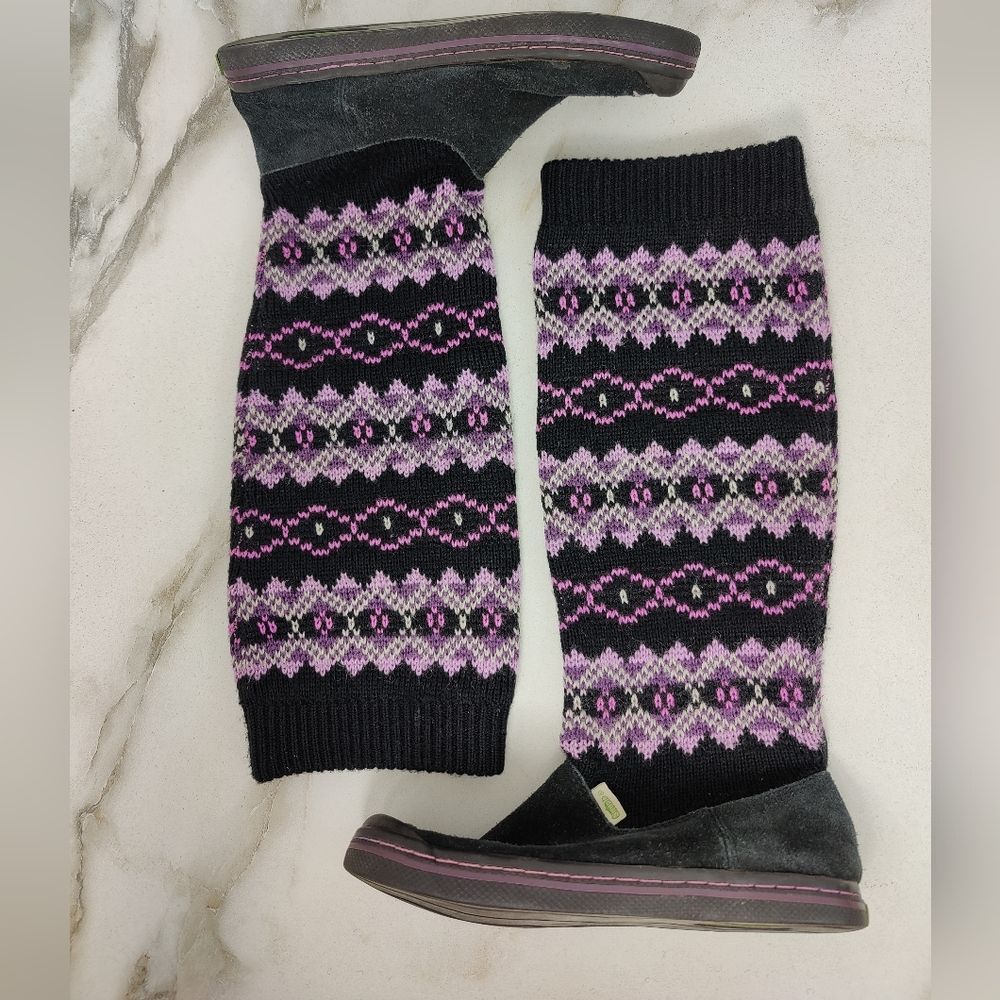 Simple Brand Girls' Sidecar Sweater Knit Suede Sneaker Knee High Boots, Sz 1.5